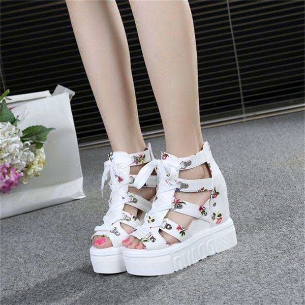

zhen zhou 2019 wedges shoes for women sandals high heels summer shoes chaussures femme platform sandals white shoes y200702, Black