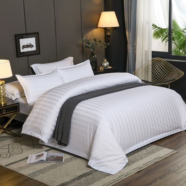 Copripiumino premium Set lenzuola 100% cotone naturale 600TC Set biancheria da letto bianco Twin Full Queen King Collezione hotel di lusso 201114