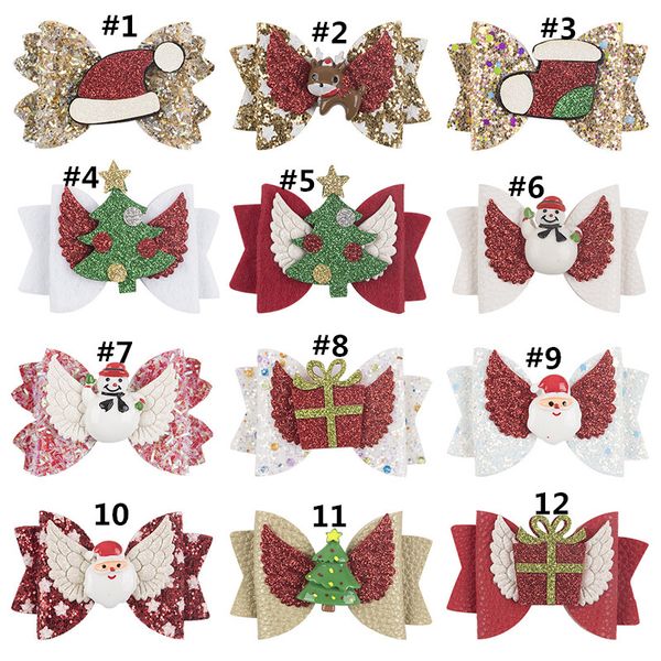 

3 inch girls hair clips christmas tree bow elk sequins santa claus gift box hat barrettes hairbow hairpin hair head accessories, Slivery;white