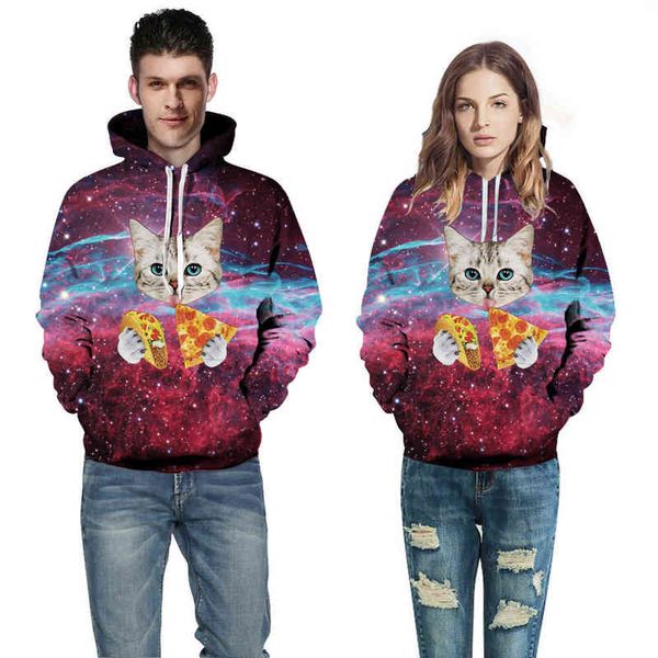 

men's nnd women's sweatshirts 2022 star cat digital printed baseball et hooded sweater couple's wear, Black