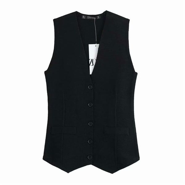 

women's vests elegant women button coat vest 2021 fashion ladies v-neck waist-controlled tanks streetwear female chic solid black, Black;white