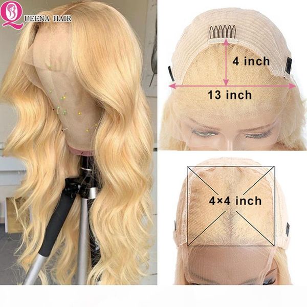 

613 lace frontal wig blonde lace front wig preplucked 4x4 closure body wave human hair wigs transparent frontal, Black;brown