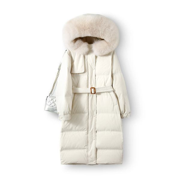 

2021 new cold winter real natural skin 90% white women's thicken jacket proof of long loose water down parkas 3jzg, Black