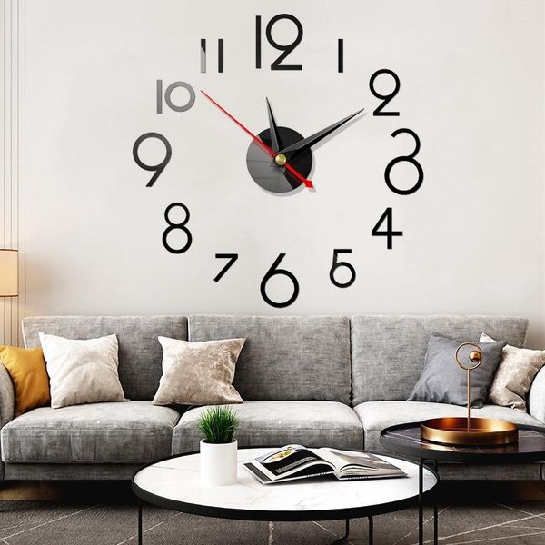 

simple silent acrylic large decorative diy numbers wall clock modern design living room home decoration wall watch wall stickers