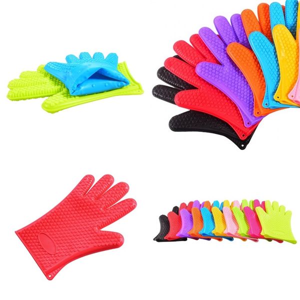 

silicone five fingers glove baking barbecue thickening heat resistant microwave oven anti scalding gloves food grade 4 38xh f2