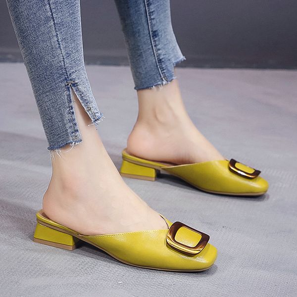 

ladies mules elegant low heel buckle women slippers slip-on comfortable pu ladies office shoes summer women slippers, Black