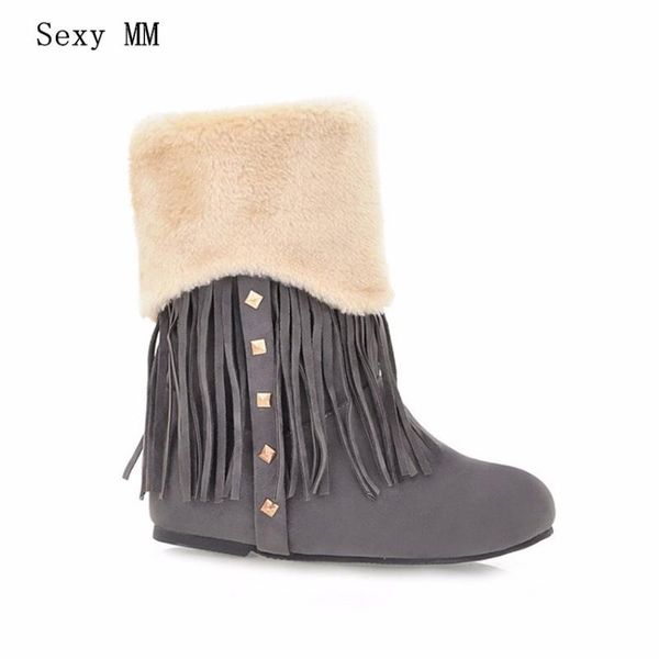 

winter warm plush woman wedges height increasing mid-calf snow boots women shoes short boots plus size 34-40.41,42, Black