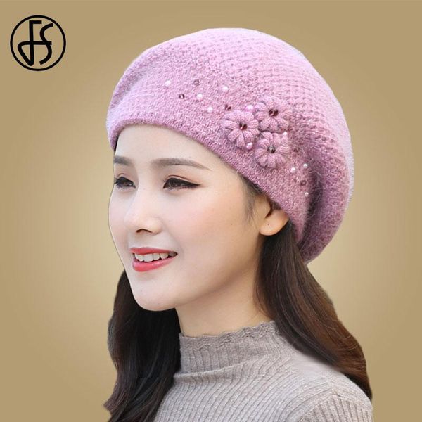 

beanie/skull caps fs winter hats for women knitted fur beanie hat warm skullies wool cap beanies elegant solid bonnet femme hiver 2021, Blue;gray