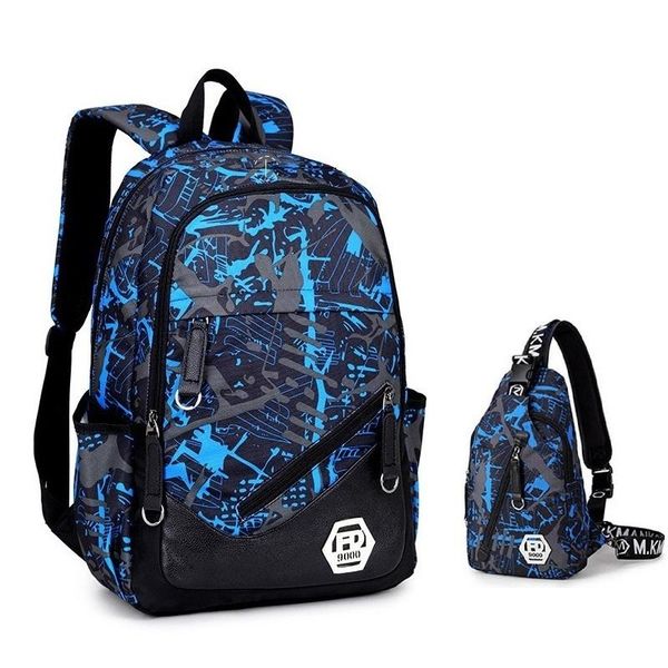 

new blue camouflage pattern backpack student leisure school bag girl boy multifunctional fashion backpack single strap
