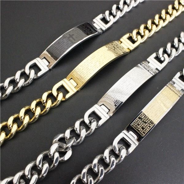 

8mm 10mm 12mm design gold fashion gold polishing juese cross bracelet 316l stainless steel fashion men boy bracelet, Black