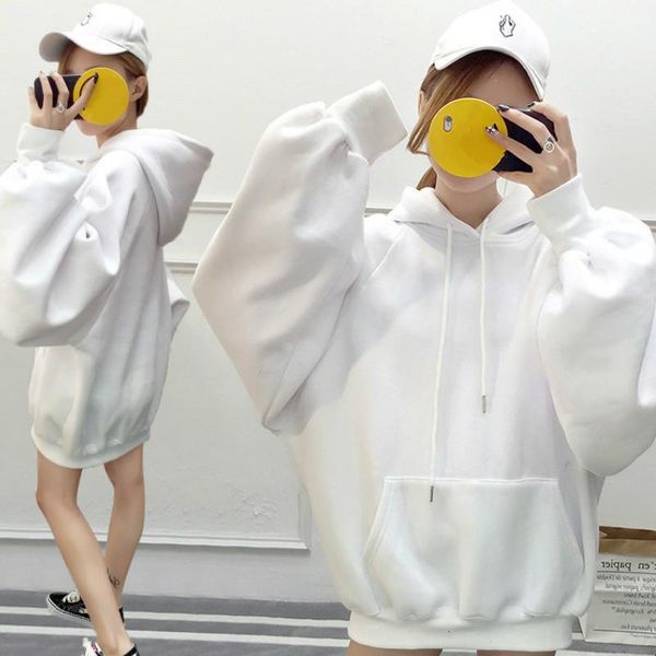 

hooded winter outer wear plus fleece student women's korean loose hoodies, Black
