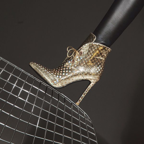 

2021 female plus size 22-28cm metallic length external trade boots autumn and winter snake heels standard l457, Black