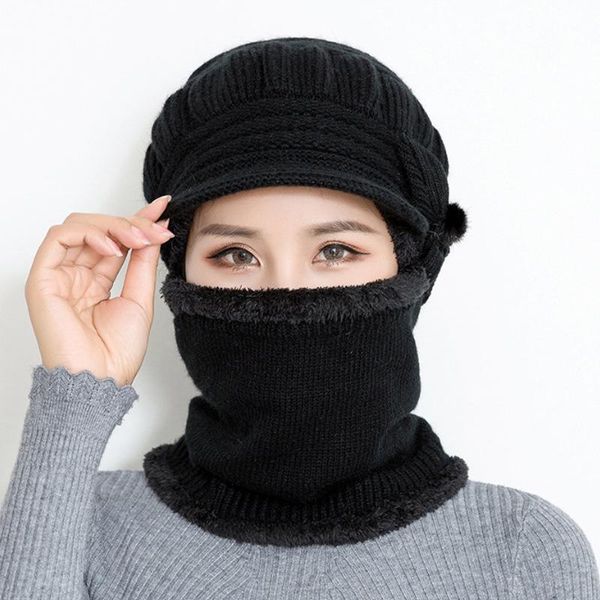 

2020 new ladies one-piece warm hat, women's scarf wool hat and woolen cap, Blue;gray