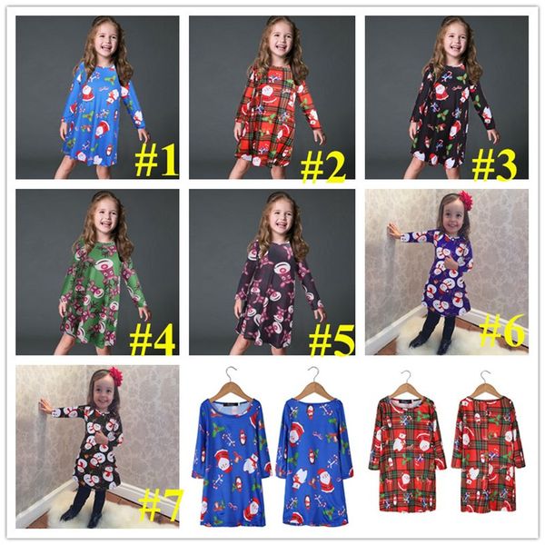 

baby girs dresses autumn winter children christmas skirt santa claus snowman penguin elk bear cute printed xmas dress e101903, Red;yellow