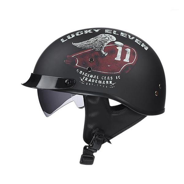 

2020 motorcycle helmet open face half leather retro motocross helmets moto dot helm vintage motorbike with inner sun visor1