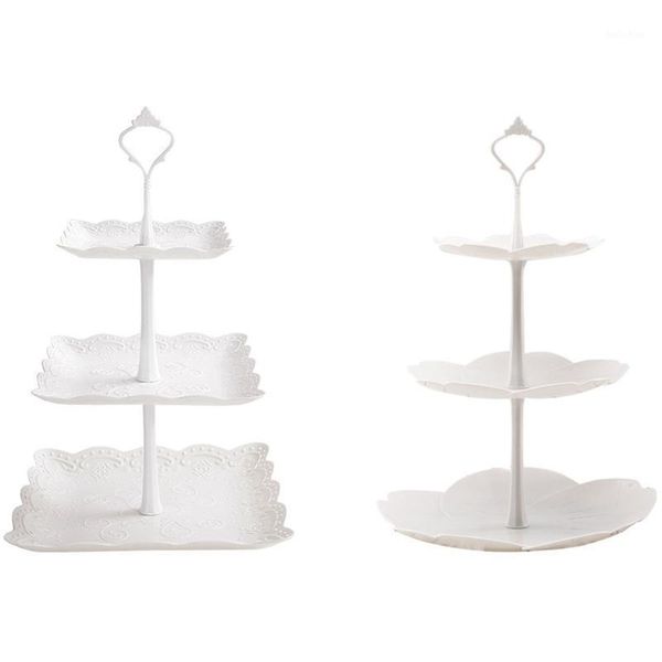 

three tiers white cake display stand, plastic square cake stand display fruit plate, dessert stand for birthday party1