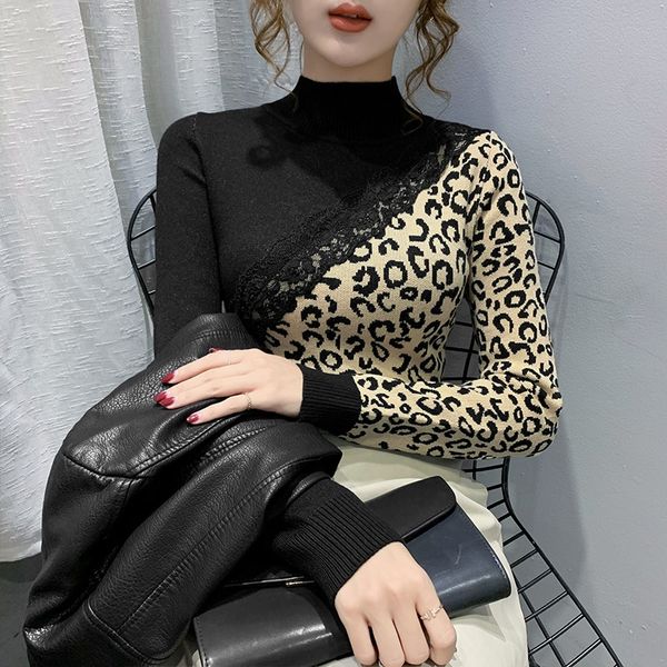 

new half high collar long sleeve knitted bottoming shirt in autumn winter 2020 sweaterlace sweaterwith thin ace and sweater inside z, White;black