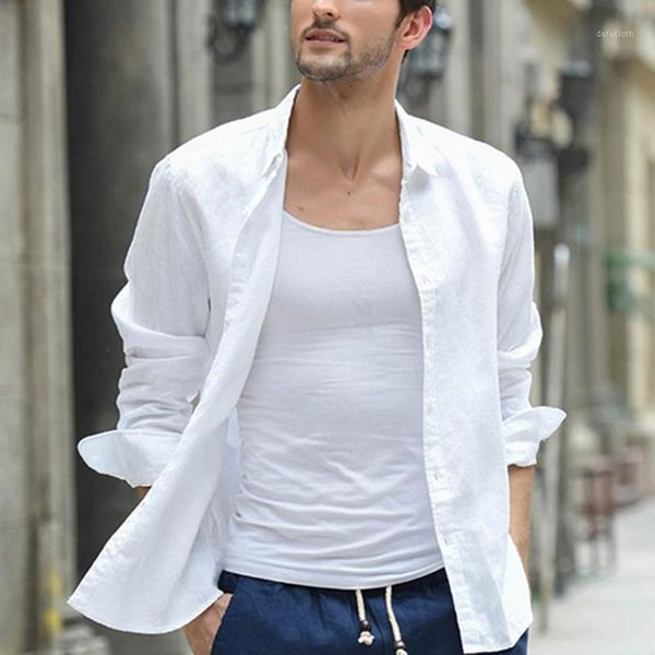 

summer casual men shirt long sleeve men's baggy cotton linen solid long sleeve button retro turn-down collar shirts camisa a401, White;black