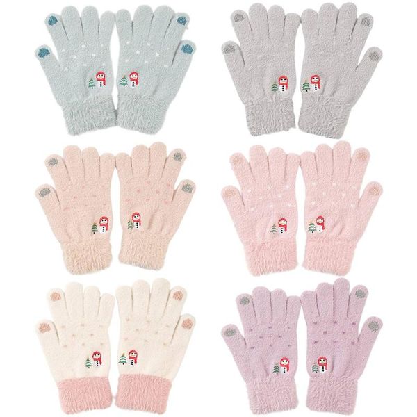 

womens winter plus velvet thick warm can touch screen gloves snowman tree full fingered knitted faux wool cycling ski mittens, Blue;gray