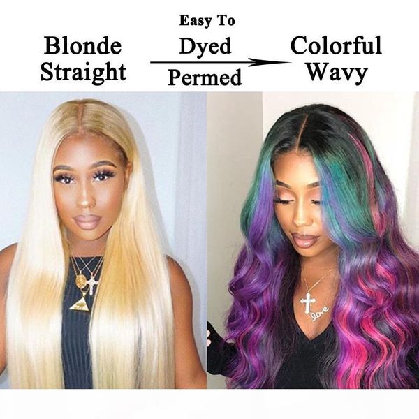 

613 lace front human hair wigs honey blonde straight 360 lace frontal wig brazilian transparent full lace dolago colorful wig, Black