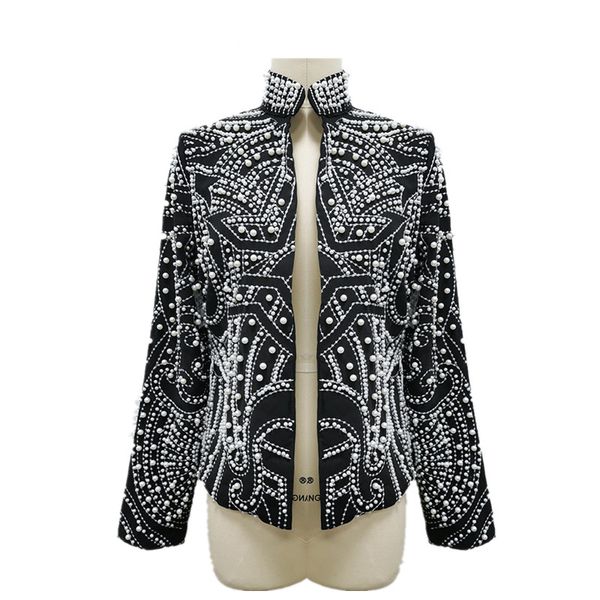 

2020 spring and autumn womens black embroidered beaded small coat beaded fashion long sleeve coat loose long sleeves, Black;brown