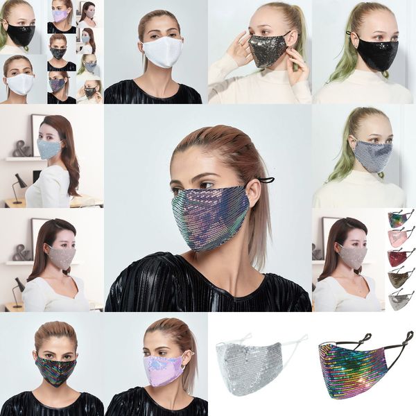 

dhl designer fashion face sequins bling 3d washable reusable mask pm2.5 care shield sun gold elbow shiny cover masks 7 nclqj