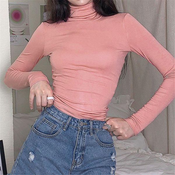 

women's blouses & shirts fashion women spring long sleeve solid color turtleneck pullover tunic slim autumn winter warm basic bodycon c, White