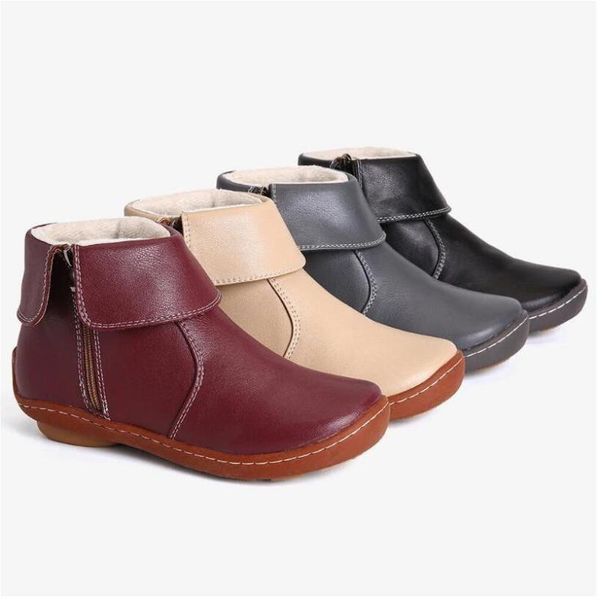 

women winter slip resistant comfy keep warm casual ankle short boots zipper soft comfy pu leather boots women botas mujer new, Black