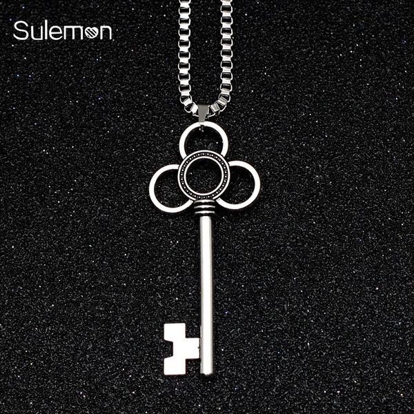 

pendant necklaces vintage mini key lovers personality hollow out metal stainless steel men&women sn91, Silver