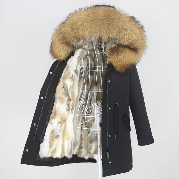 

oftbuy 2020 long waterproof parka natural raccoon fox fur collar hood real rabbit fur liner coat winter jacket women detachable lj201203, Black
