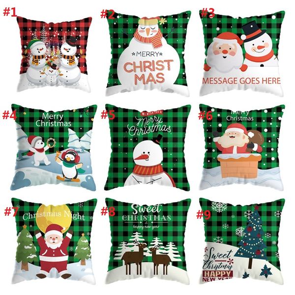 

2020 new christmas sofa pillow cover green lattice cushion cover short plush cushion cover digital printing t3i51208