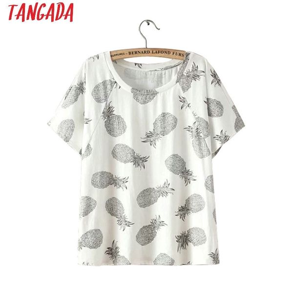 Tangada Damen T-Shirt mit Ananas-Print, kurzärmelig, O-Ausschnitt, T-Shirt, weiblich, Sommer-Förderung, T-Shirt, Freizeitkleidung, Top 08 T200614