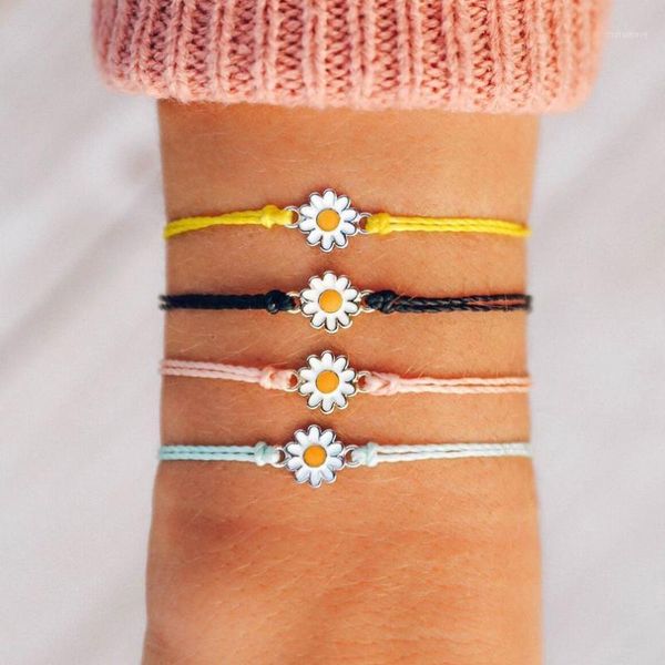 

alibaba express flower daisy charm bracelet wax string collar vintage mujer gargantillas mujer moda friendship bracelet women16189416, Golden;silver