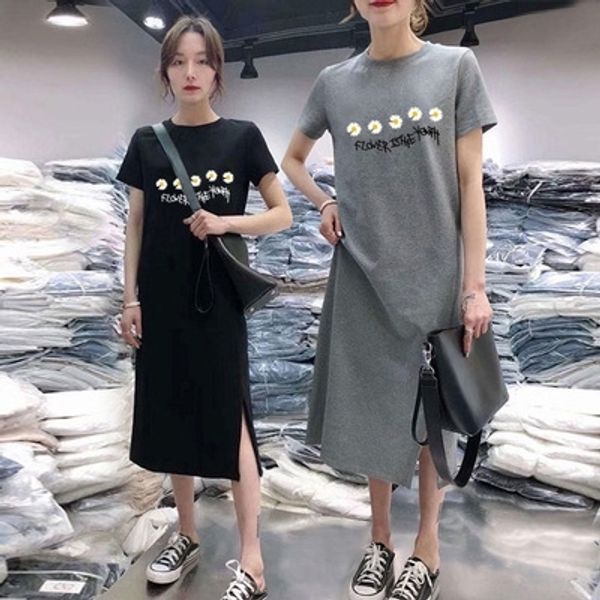 

kbkuv spring and summer 2020 women's new market fashi sleeve round neck printed dress women summer women's short fashion on the se, Black;gray