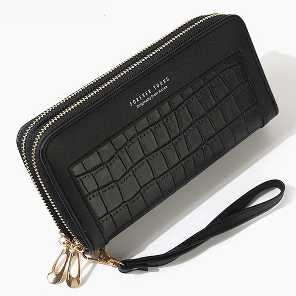 

new stone pattern wristband women female phone purse leather ladies woman long wallets card holder double zipper clutch, Red;black
