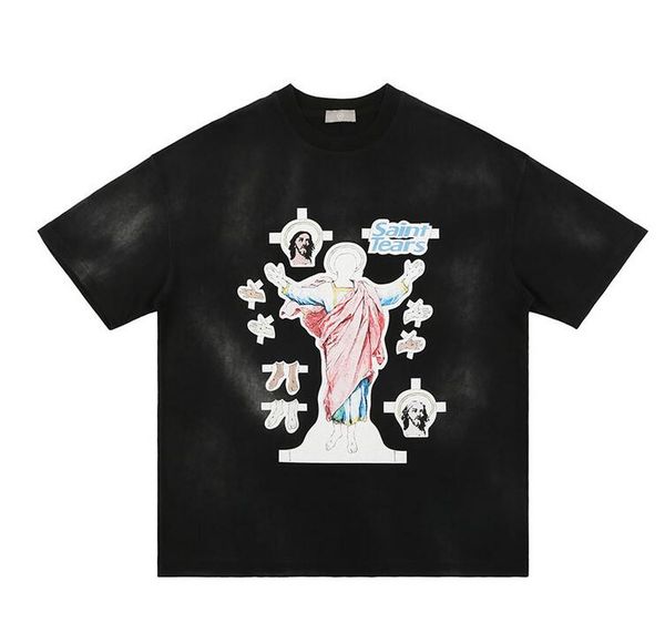 

men t shirt vintage black saint printed short sleeve t-shirt men's womens oversized tee, White;black
