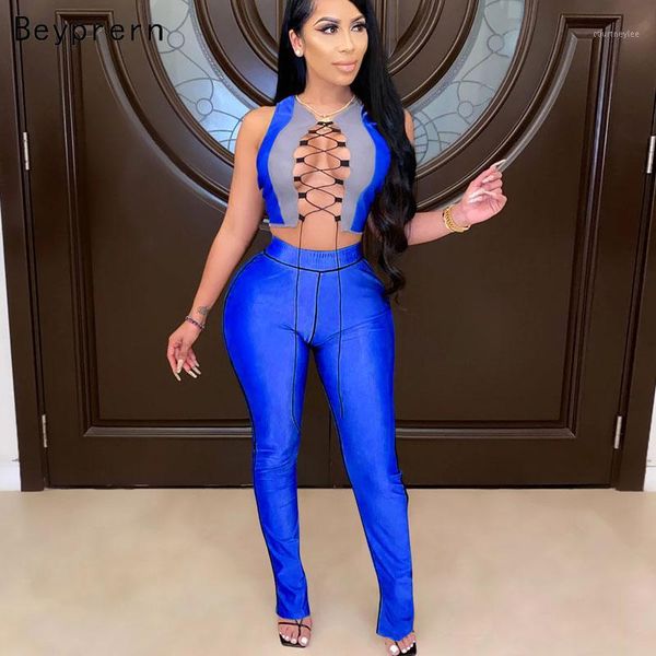 

beyprern new chic sade laced pants set two-piece suits womens hollow out bandage crop and pant set 2 pieces outfits1, Gray