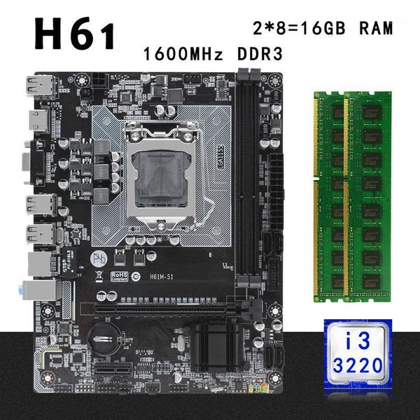 

h61 deskmotherboard set kit lga 1155 h61m-s1 with intel i3 3220 lga1155 cpu 16g(2*8g) ddr3 ram mico-atx integrated graphics1