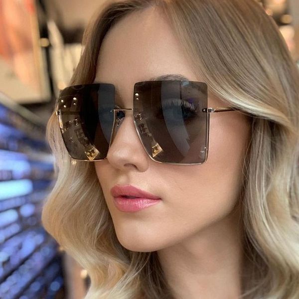 

sunglasses fashion vintage metal half frame women brand designer square sun glasses female big colorful shades uv400, White;black