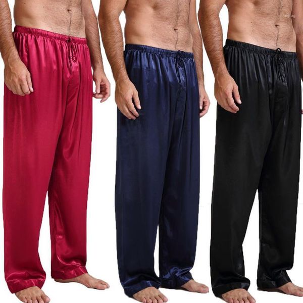 

2020 mens nightwear sleepwear bath satin silk long lounge pants1, Black;brown