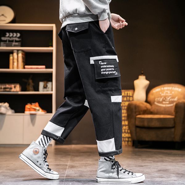 

2021 new designer men big pocket straight trousers printed mens casual biker denim jeans male stretch trouser pant pi3m, Black