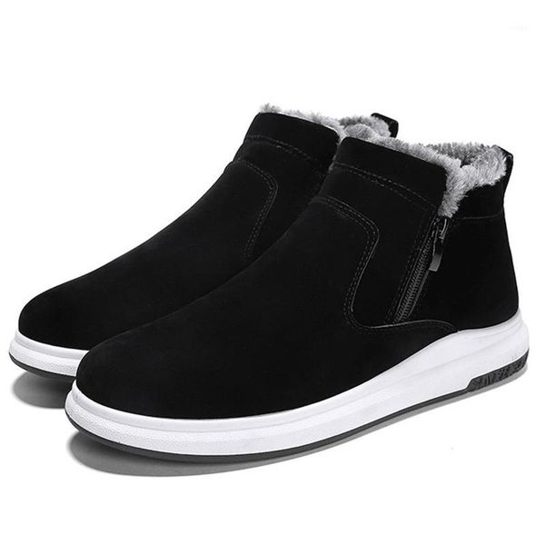 

boots winter men zipper snow for fashion comfortable outdoor warm shoes platform thick plush plus size1, Black