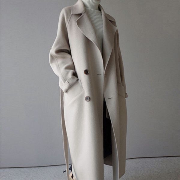 

2021 new fashion duffle fall and new winter mid-length korean-style on-knee slimming women's wool coat 0gfm, Black