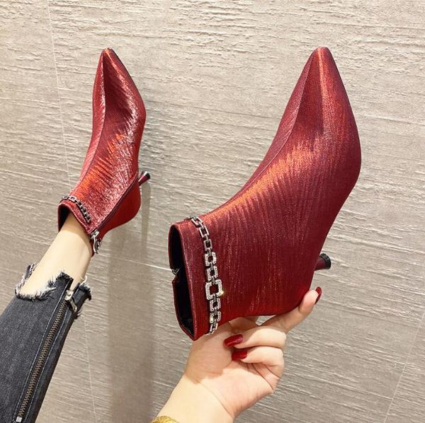 

autumn and winter single boots high-heeled leather stiletto ankle boots 2020 new temperament all-match female short boots, Black