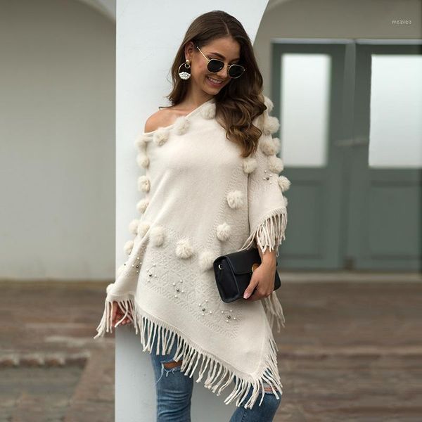 

hee grand women beading sweaters autumn 2019 fashion pom poms knitted outwears tassel pullovers wine red black sweaters wzl15071