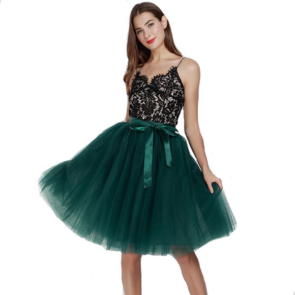 

5 layers 65cm midi tulle skirt princess pleated dance tutu womens lolita petticoat jupe saia faldas denim party skirts y200704, Black