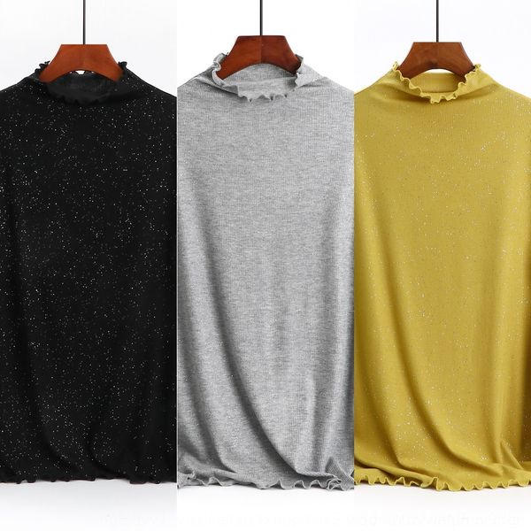 

kinlb spring's large long modal t-shirtthin thread sleeve flash solid color with silver with wood and half collar base t-shirt t-shirt, White