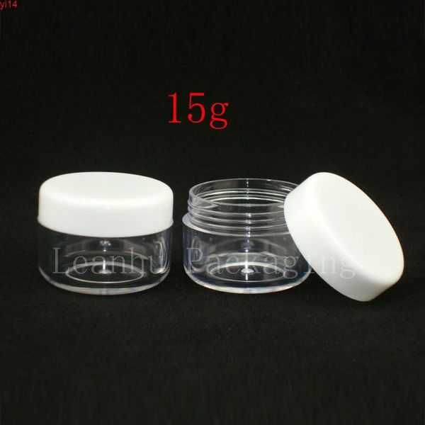 15 g di vasetti di crema di plastica trasparente vuoti con tappo bianco, contenitore per campioni per la cura della pelle, flaconi cosmetici trasparenti da 15 ml, alta qualità
