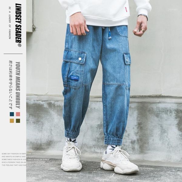 

men's jeans lindsey seader 2021 hip hop casual loose denim cargo pants streetwear men fashion punk rock trousers male pants1, Blue