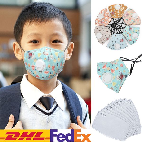 

face with 50pcs masks kids valve cartoon filter washable reusable breathable cotton dustproof protective children designer masks 002